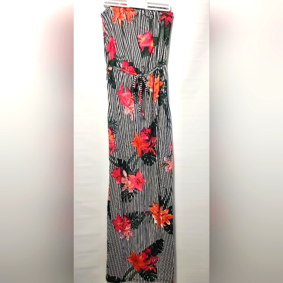 Strapless lined and flowered pattern dress - Picture 1 of 4